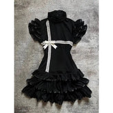 LIZAKOSHT  -  Goth Lace Dress Y2k Sweet Slim Womens Punk Bow Vintage Short Sleeve Lolita 2000s Kawaii Harajuku Summer Mini Dresses Emo Grunge